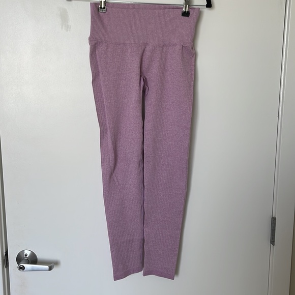 BARE ATHLETICS BARESCULPT RIBBED SEAMLESS SPORTS BRA & LEGGINGS SET PINK PEONY - Picture 3 of 8